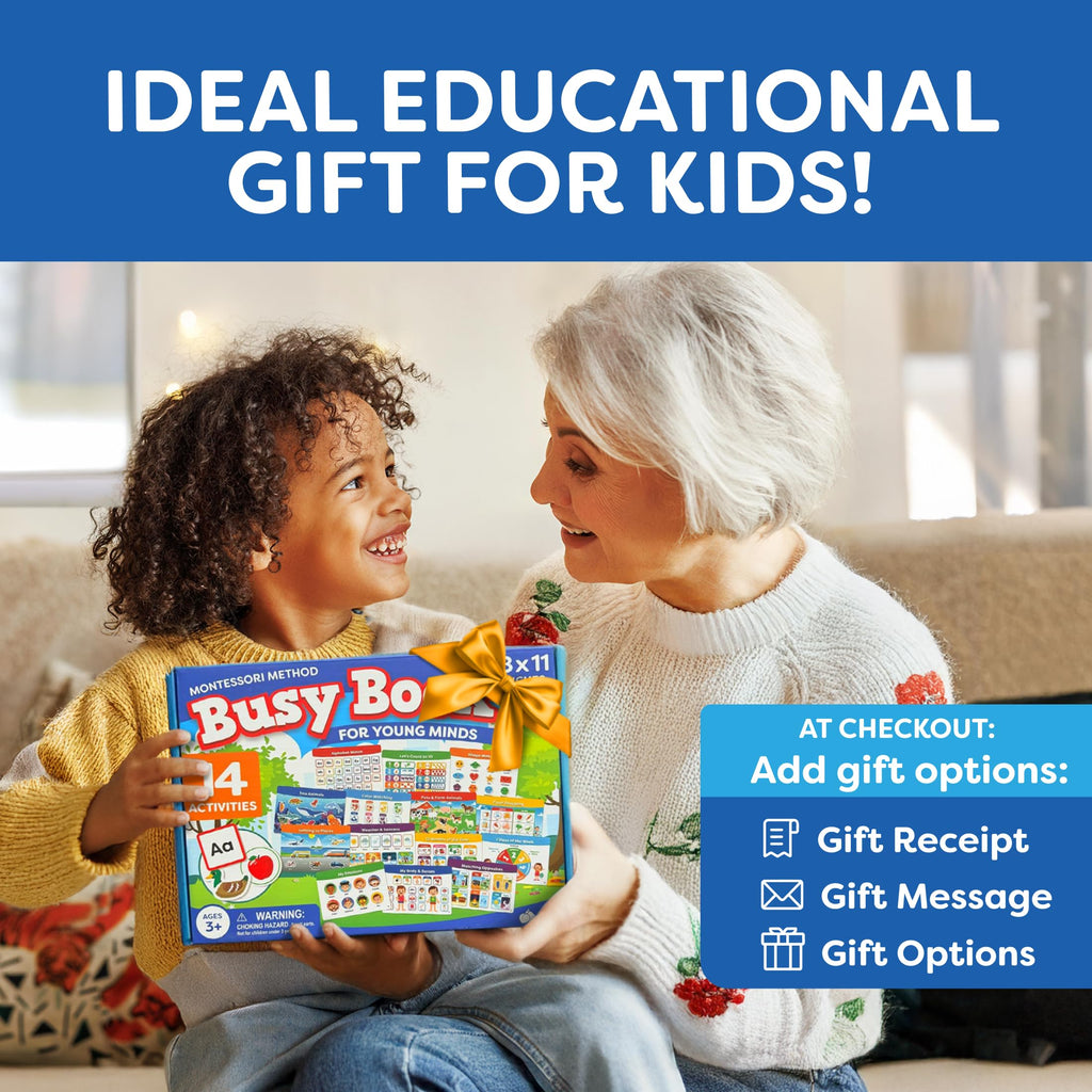 Montessori Busy Book & Preschool Learning Workbook for Toddlers Ages 3-5 | Preassembled Quiet Activity Book - Educational Travel Toy - Toys and Gifts for Kids