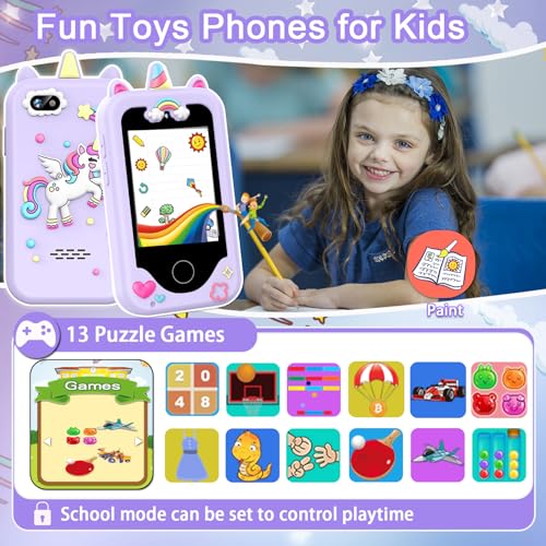 Kids Smart Phone for Girls, Christmas Birthday Gifts for Girls Age 3-10 | Kids Toys Cell Phone, 2.8" Touchscreen Toddler Learning Play Toy Phone with Dual Camera, Game, Music Player, 8GB Card, Purple