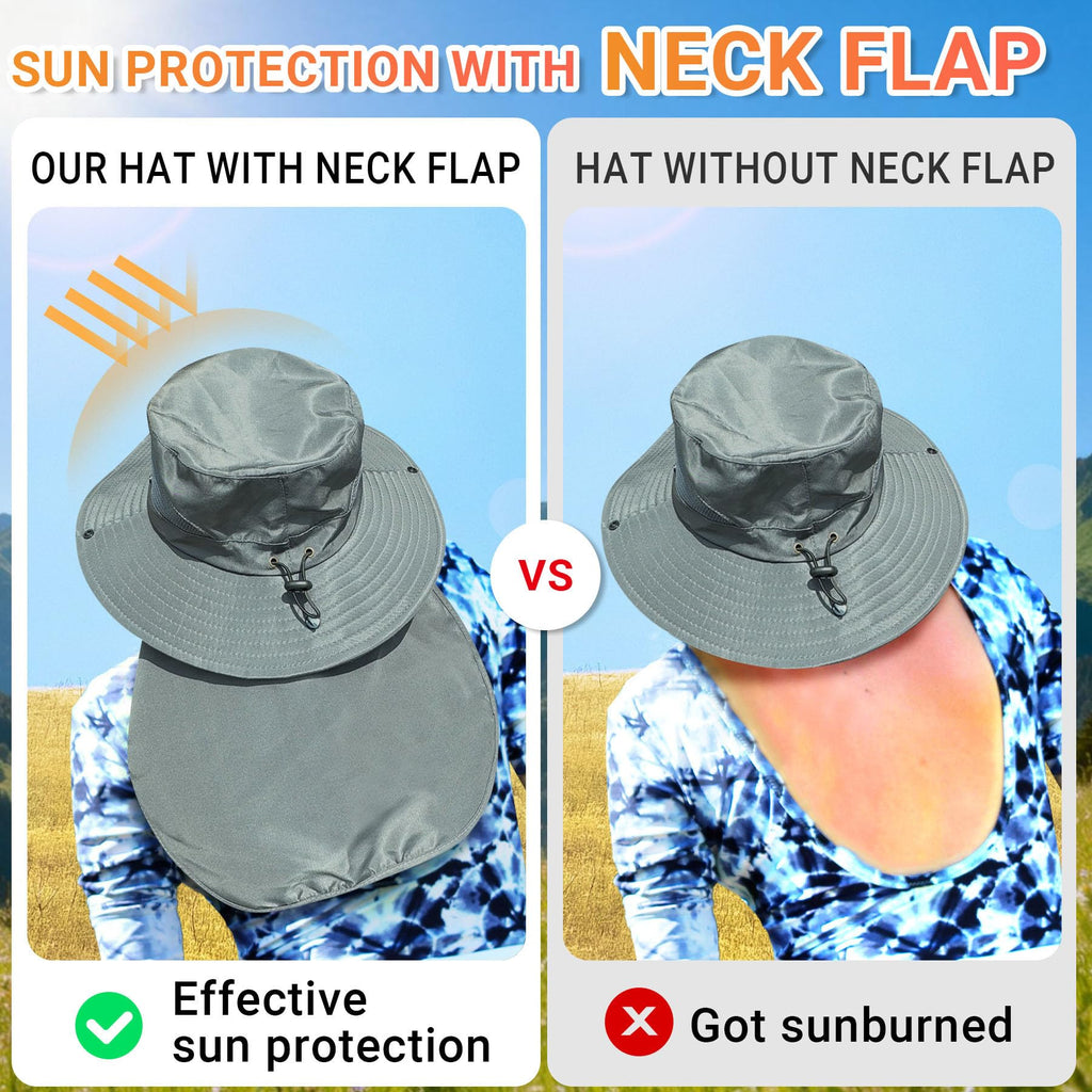 NPQQUAN Sun Hats for Men Women with Neck Flap UPF 50+ UV Protection | Wide Brim Bucket Hat, Water Resistant, Adjustable Size, Detachable Chin Strap, Foldable & Lightweight, Hiking Fishing Hats