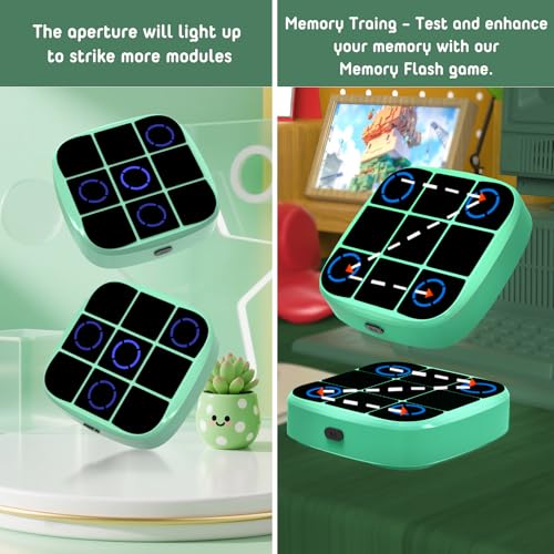 Tic-Tac-Toe Bolt Game, 4-in-1 Handheld Puzzle Games Console, Electronic Tic-Tac-Toe Game for Educational and Memory Growth, Portable Travel Games for Car Ride, Board Games for Kids and Adults (Cyan)