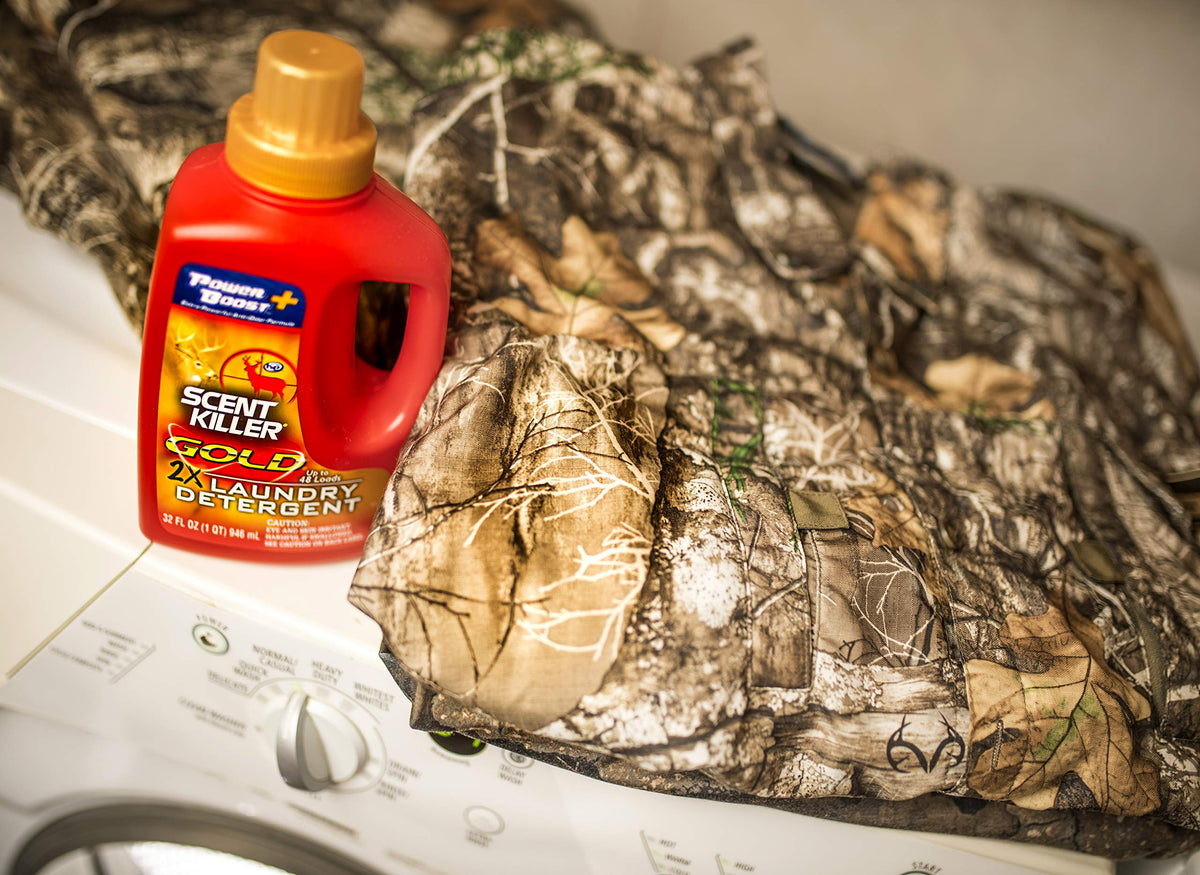Wildlife Research Center Scent Killer Gold Power Boost Detergent 32 oz | Odor Eliminator for Hunting Clothes - Unscented Formula - No UV Brighteners