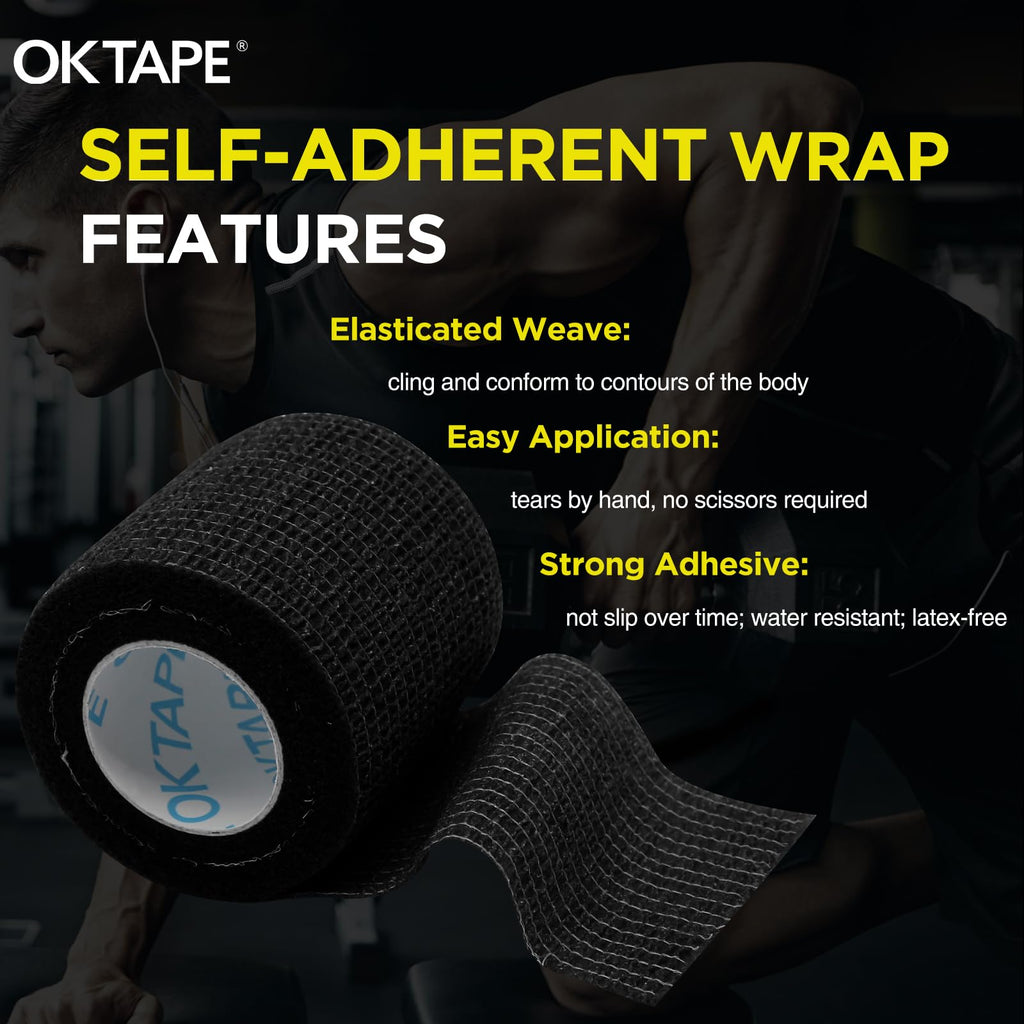 OK TAPE 12 Rolls Self Adhesive Bandage Wrap, Cohesive Elastic Athletic Tape