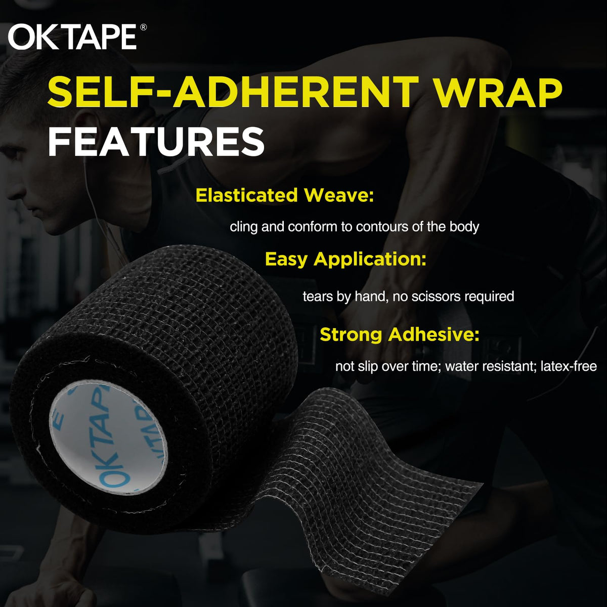 OK TAPE 12 Rolls Self Adhesive Bandage Wrap, Cohesive Elastic Athletic Tape