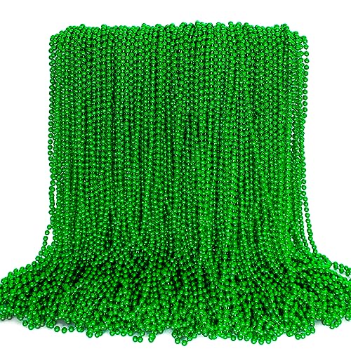 100PCS St Patricks Day Accessories, Green St. Patricks Day Beads Necklace, 33" Round Beads Irish Saint Patricks Necklaces Costume Bulk, Parade Throw Accessories for Wedding Birthday St. Patricks Decor