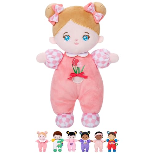 OUOZZZ Soft Baby Doll 10" Tulip Pink Snuggle Buddy Doll | First Birthday Toys for 1 Year Old Girl, Ideal 1 Year Old Girl Gifts & Baby Girl Gifts, Cuddly Toy for Infants & Toddlers