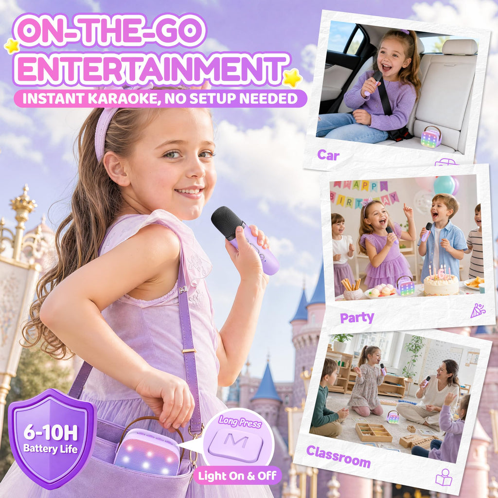 YLL Karaoke Machine for Kids, Birthday Gifts for Girls 3 4 5 6 7+Years Old | 2 Wireless Microphones, 5 Magic Voices, Mini Portable Bluetooth Speaker, Family Home Party Present Toys for Ages 4-12