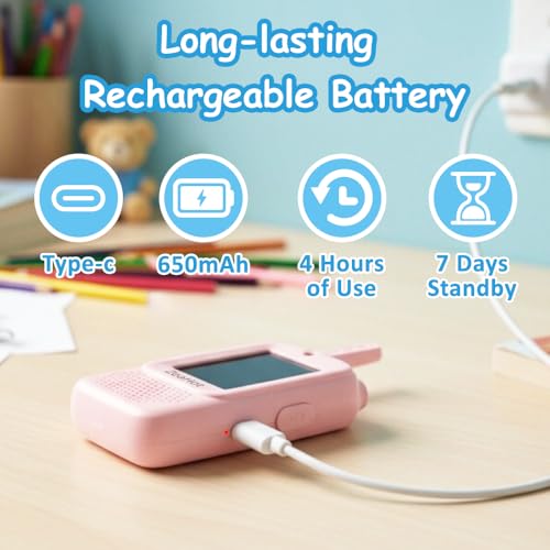Upgraded Kids Video Walkie Talkies 2 Pack, Rechargeable Long Range Walkie Talkies for Kids, Video Intercom with Voice-Changing, Photo Sharing, Voice Chat, Emoji Messaging Modes