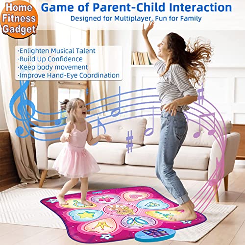 SUNLIN Dance Mat for Girls Ages 3-8, Interactive Dancing Game Pad, Pink | Dance Mixer Rhythm Step Playmat with LED Lights, Adjustable Volume, Built-in Music, Birthday Gift for Girls 3 4 5 6 Years Old