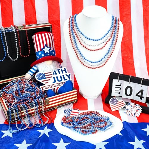 12 PCS Blue Bead Necklace, Blue Mardi Gras Beads Christmas Necklaces, 33" 4th of July Patriotic Beads Necklaces, Parade Throw Accessories for Independence Day Mardi Gras Hanukkah Pirate Party