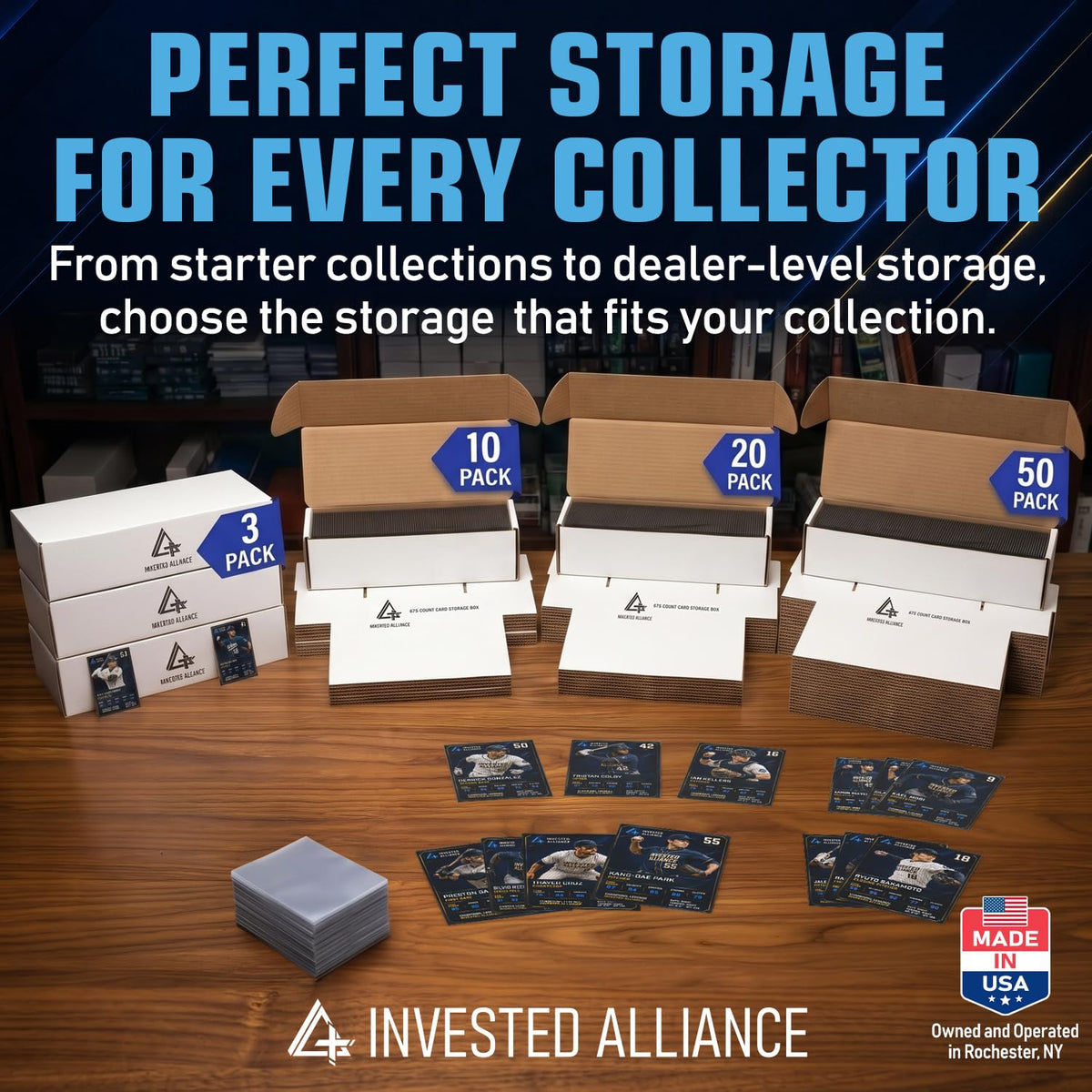 Premium Cardboard Trading Card Storage Box For Sports, TCG, Gaming MTG.