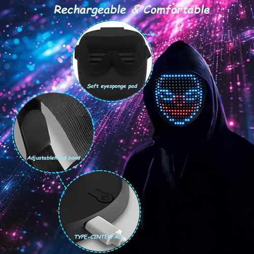 JDBMAOYE LED Light Up Mask with Gesture Sensing,Perfect Gifts for Teen Boys | Gift for Halloween Costume Mask Birthday Christmas Cosplay, Rechargeable, 50 Glowing Patterns, Cool Toys For Kids Adults