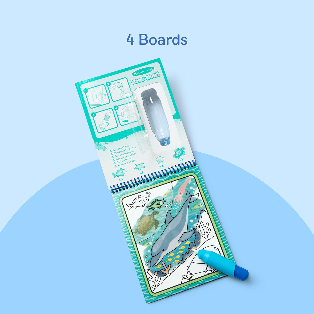 Melissa & Doug On the Go Water Wow! Under the Sea Color-Reveal Activity Pad | 4 Reusable Coloring Boards, Refillable Water Pen, Mess-Free Travel Toys, Arts & Crafts, Preschool Toys for Kids, Ages 3+