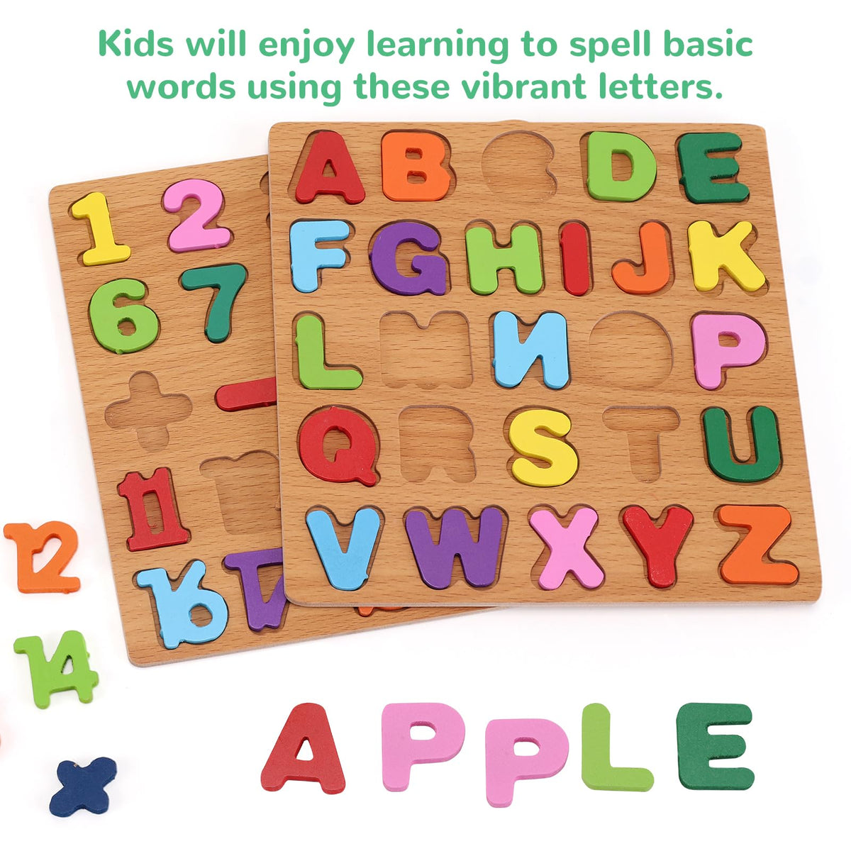 Wooden Puzzles for Kids Ages 3-5, 3 Pack ABC Number and Shape Learning Toys | 3 wooden puzzle board with ABC letters, numbers and colorful shapes for preschool learning, matching and fine motor skills