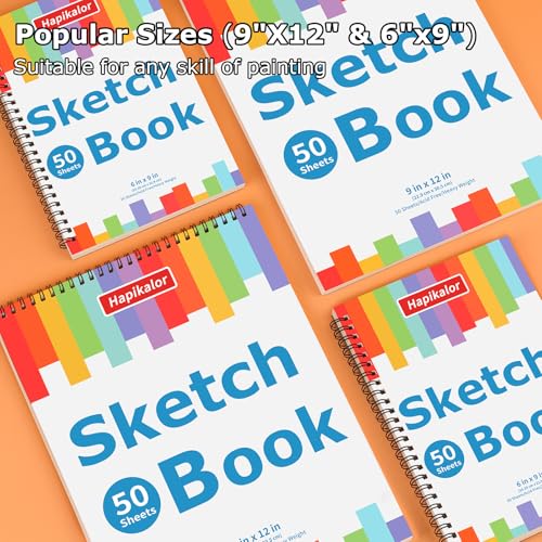 9" x 12" Sketch Book, 2-Pack 50 Sheets Spiral Bound Art Sketchbook Notebook | Acid Free Artist Drawing Book Paper, Art Supplies for Adults Kids, Coloring Book, Sketch Paper for Drawing Coloring Sketching