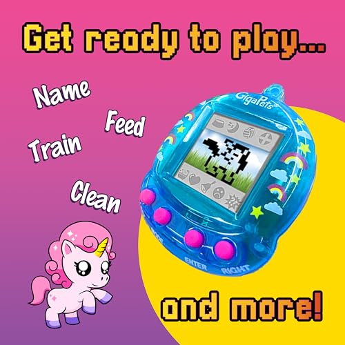 Giga Pets Interactive Digital Pet Toy, Boys & Girls, Unicorn, Ages 6+ | Virtual Pets for Boys and Girls Toy, 600+ Animations, App-Free Activities for Travel and Nostalgic 90s-Inspired Gifting
