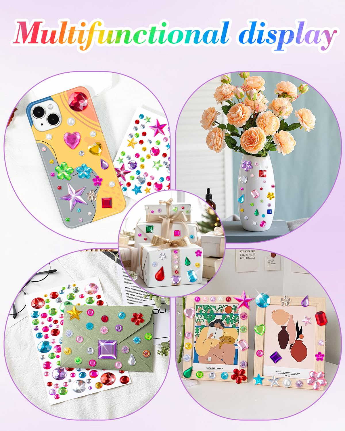6124Pcs Gem Stickers-Self-Adhesive Face Jewelry Stickers, Acrylic Gems DIY Crafts, Sparkling Heart-Shaped Rhinestone for Kids, for Party & Holiday Supplies