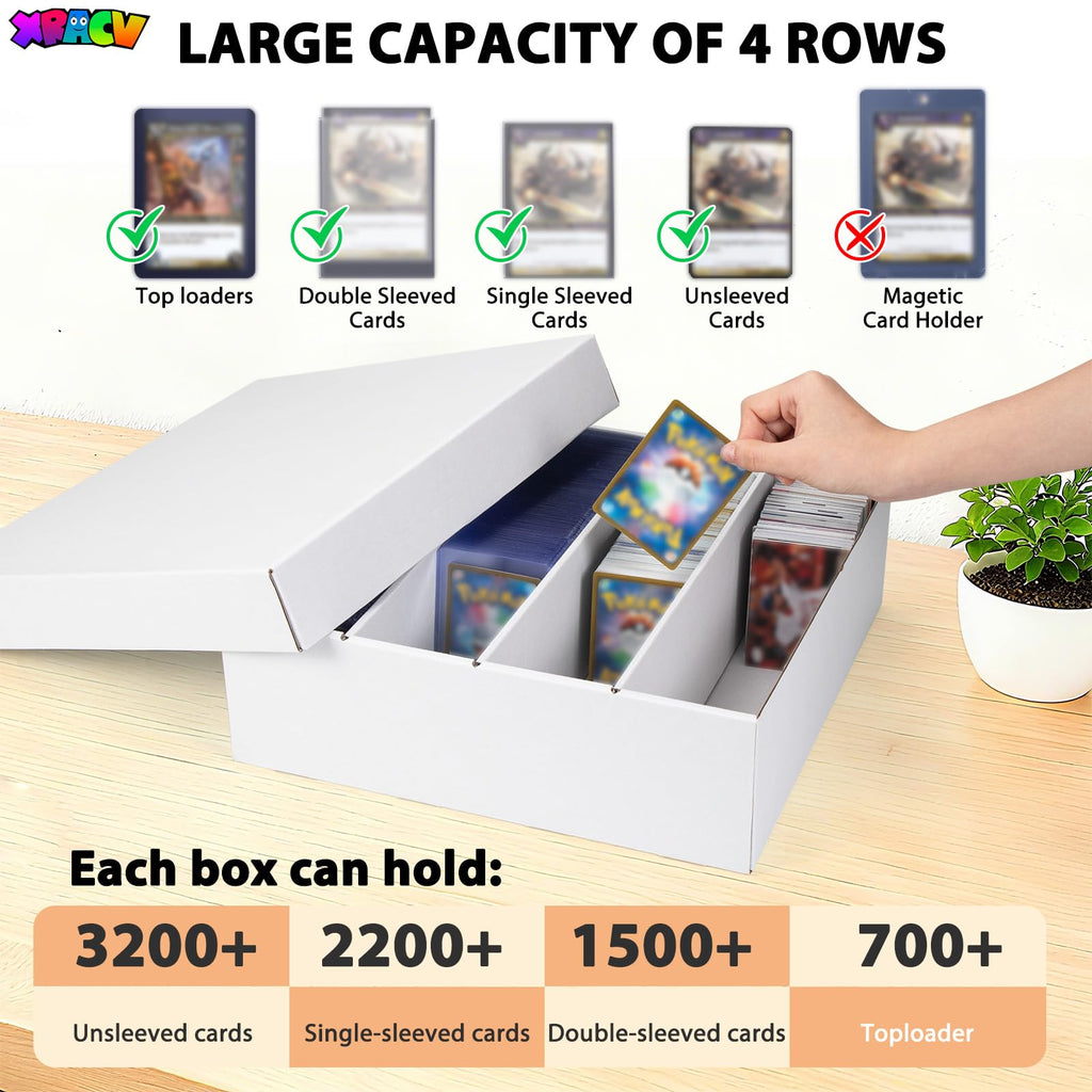 5-Pack Toploader Trading Card Storage Box, 4 Row 3200 Count Cardboard Box | Storage Box for Basketball/MTG/TCG/Sports/Game Cards Organizer and Collection (White)