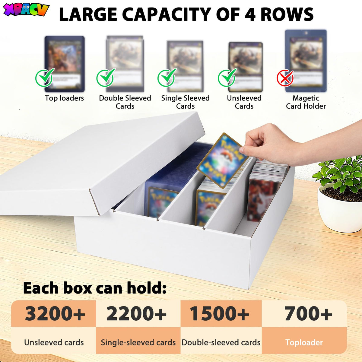 5-Pack Toploader Trading Card Storage Box, 4 Row 3200 Count Cardboard Box | Storage Box for Basketball/MTG/TCG/Sports/Game Cards Organizer and Collection (White)