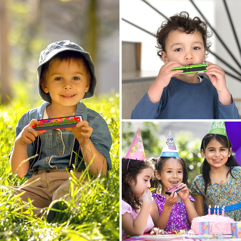 35 Pcs Harmonica for Kids 16 Holes Musical Instrument, Return Gift Cartoon Double Row Harmonica Bulk Toy for 3 Years + Kids Party Favors Goodie Bags Stuffers & Operation Christmas Child Items