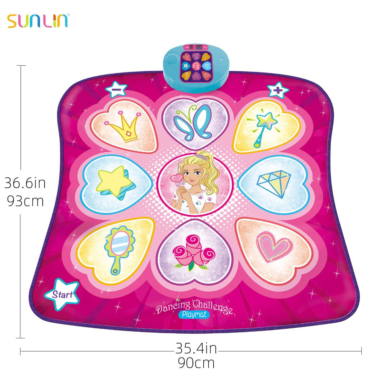 SUNLIN Dance Mat for Girls Ages 3-8, Interactive Dancing Game Pad, Pink | Dance Mixer Rhythm Step Playmat with LED Lights, Adjustable Volume, Built-in Music, Birthday Gift for Girls 3 4 5 6 Years Old