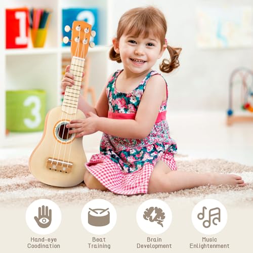 Vanplay Kids Guitar Set, 7-Piece Wooden Musical Instruments for Toddler 2-3 | Musical Band Set with wooden Ukulele/Flute/Maracas/Tambourine, Christmas/Birthday Gift for Boys & Girls Age 2 3 4 5