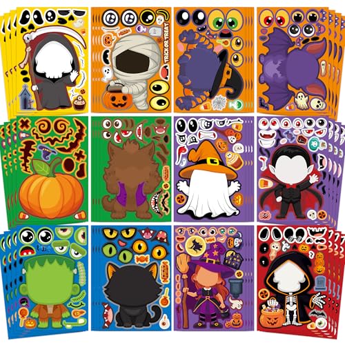 Halloween Stickers 48 Sheets DIY Halloween Party Favors Crafts Kids | 8.6" X 5.8" Halloween Activities Games Goodie Bag Stuffers for Kids Toddlers Classroom Gifts Supplies Treats Prizes Decor