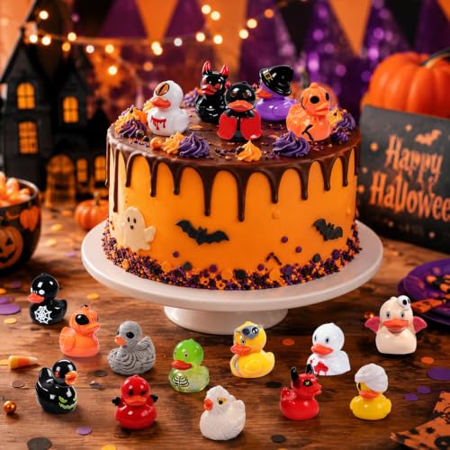 DULEFUN 61Pcs Halloween Mini Resin Duck Figures Halloween Party Favors Gift | Cute Small Little Duckies Statues Bulk Set for Office Desk Tiered Tray Decor Halloween Party Supplies Decoration