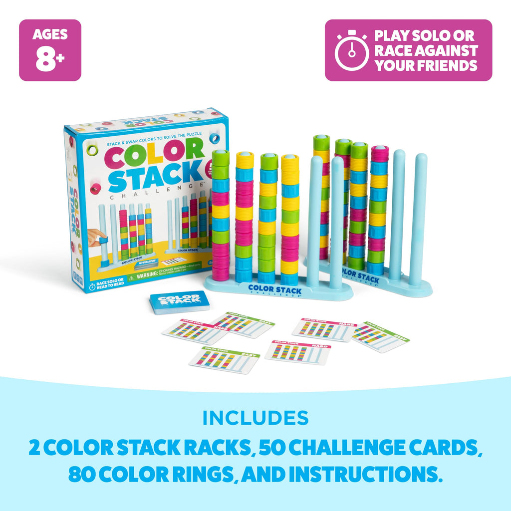Color Stack Challenge, Color Matching Game by Relatable | Fast Paced Fall Festival Games for Family Game Night, Includes 2 Racks, 50 Cards, 80 Rings