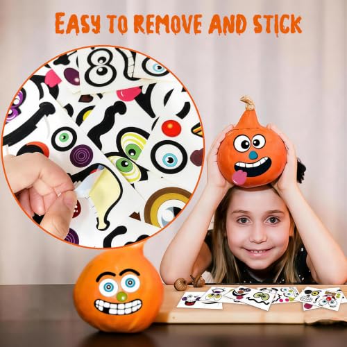 Halloween Mini Pumpkin Decorating Stickers for Kids Toddlers Party Favors | 18 sheets, 36 pack, small, pumpkin face stickers, treat gifts