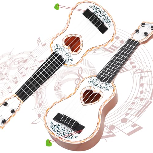 Raimy 17in Ukulele Guitar for Kids, 4 String Mini Toddler Music Toy | Kids Ukulele, Educational Musical Instrument for Beginners, Birthday Gift for Age 3 4 5 6 7 8 9 Years Boys Girls (White)