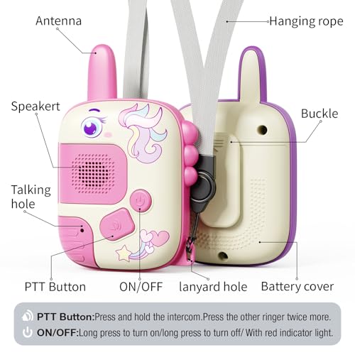 Walkie Talkies Toys for Girls:Unicorn Toys 2 Pack Birthday Gifts for 3 4 5-7 8 Year Old Girls Toy for 4 5 6 7 8-10 Year Old Camping Outdoor Game,Christmas Stocking Stuffers for Girls Kids