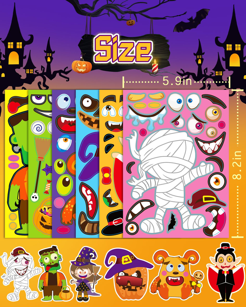 42 Sheets Halloween Party Favors Stickers for Kids, Halloween Crafts Treats | Make Your Own Face Stickers, Non Candy Halloween Goodie Bag Stuffers, Halloween Toys Gifts Activities Prizes for Kids Party