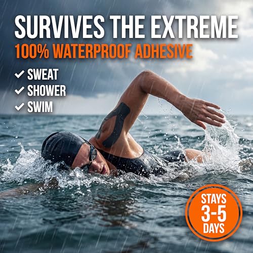 Winiom Kinesiology Tape - Waterproof Athletic Tape, Uncut Roll 2"x16.4ft | Midnight Black, 3-5 Day Adhesion, Hypoallergenic and Latex-Free for Knee, Shoulder, Arm and Back Support + Taping Guide
