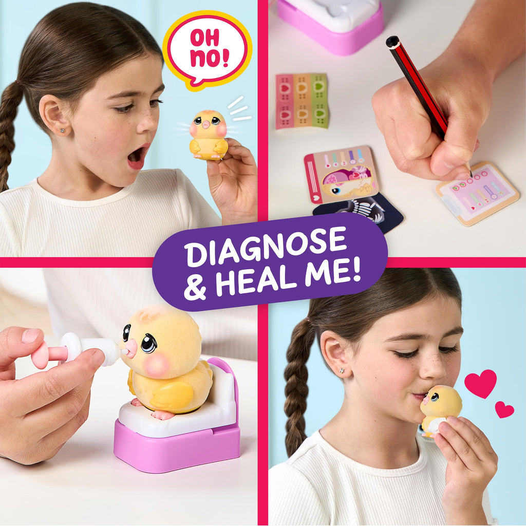 Little Live Pets Ouchies Vet Kit, Chirpy the Chick, Baby Chick Toys | Portable vet case with sticker bandages, glowing cheeks, and 20+ sounds, lights, and reactions, chicken toys