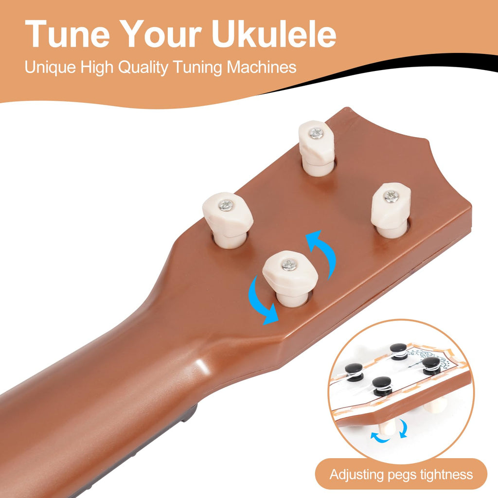 Raimy 17in Ukulele Guitar for Kids, 4 String Mini Toddler Music Toy | Kids Ukulele, Educational Musical Instrument for Beginners, Birthday Gift for Age 3 4 5 6 7 8 9 Years Boys Girls (White)