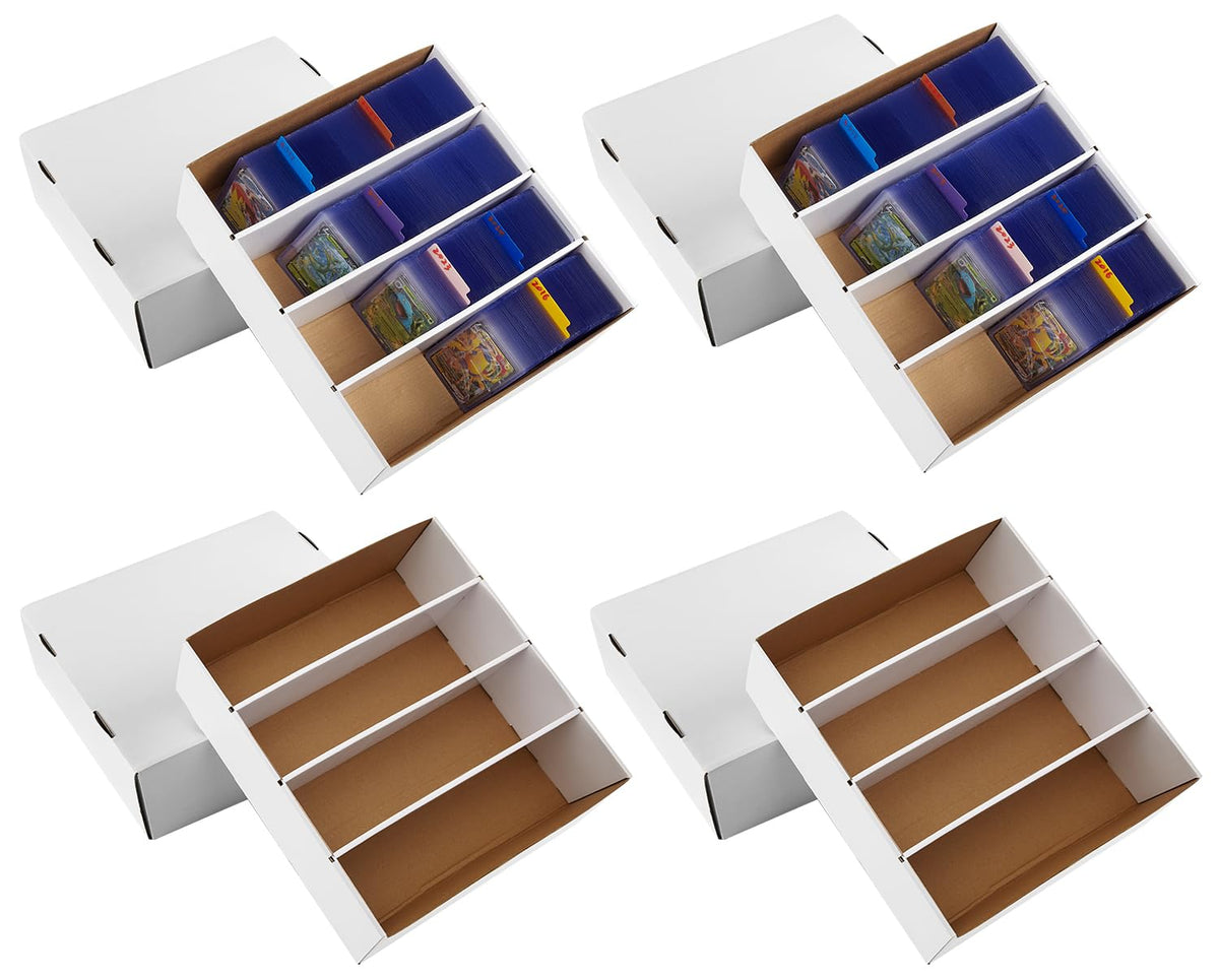 4 Pack Sports Card Boxes 3600 Count Cardboard Card Storage Box White Bulk Card Storage Baseball Card Boxes with 10 Dividers Sports Cards Storage Box for Card Game Baseball Card Storage Boxes