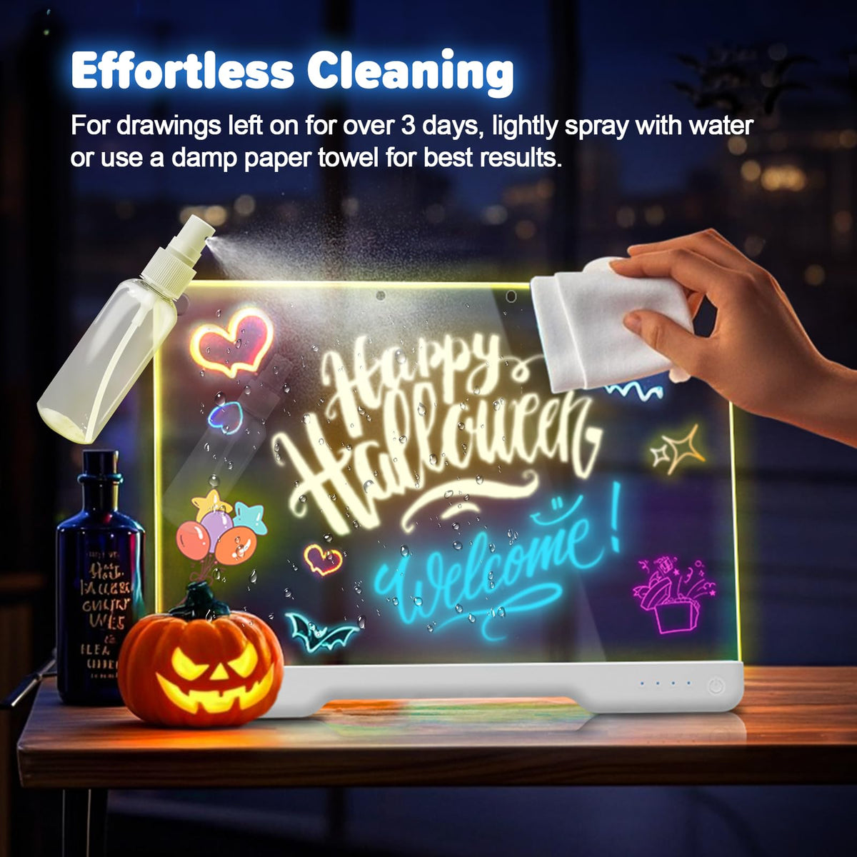 Geokay 16" Rechargeable LED Drawing Board with 9-Color Light Effects | Birthday & Christmas Gift Idea for Girls/Boys/Kids/Teens, Doodle Neon Glow Pad with Built-in Stand Tracing Book & 7 Markers