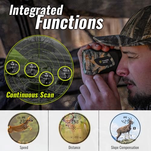 TIDEWE Hunting Rangefinder, Rechargeable Camo Laser Range Finder | 6X Magnification Range Finder, Distance/Angle/Speed/Continuous Scan Modes, Rechargeable Battery, Water-Resistant, Carry Case