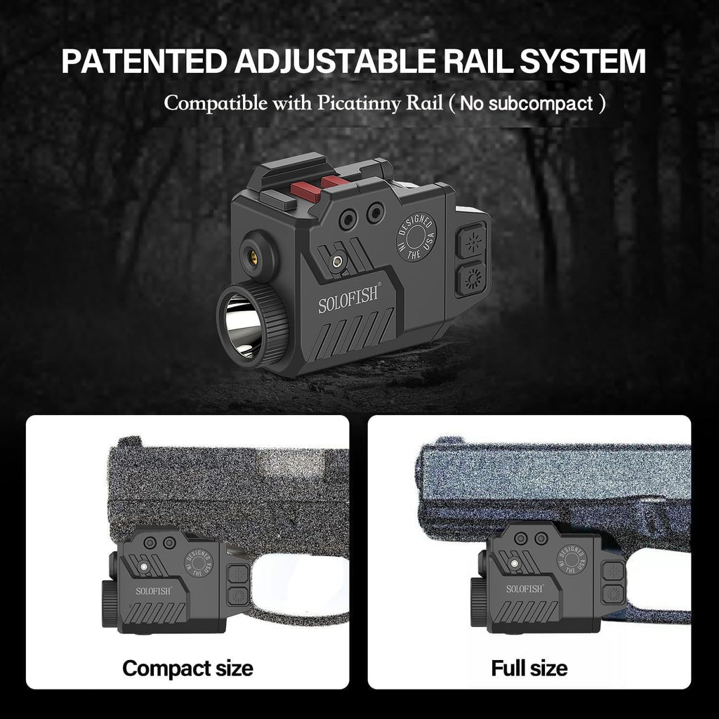Solofish 800 Lumens Pistol Light Laser Combo | Strobe Function for Green Laser and Tactical Light with Adjustable Rail Fits Guns w/ Rail