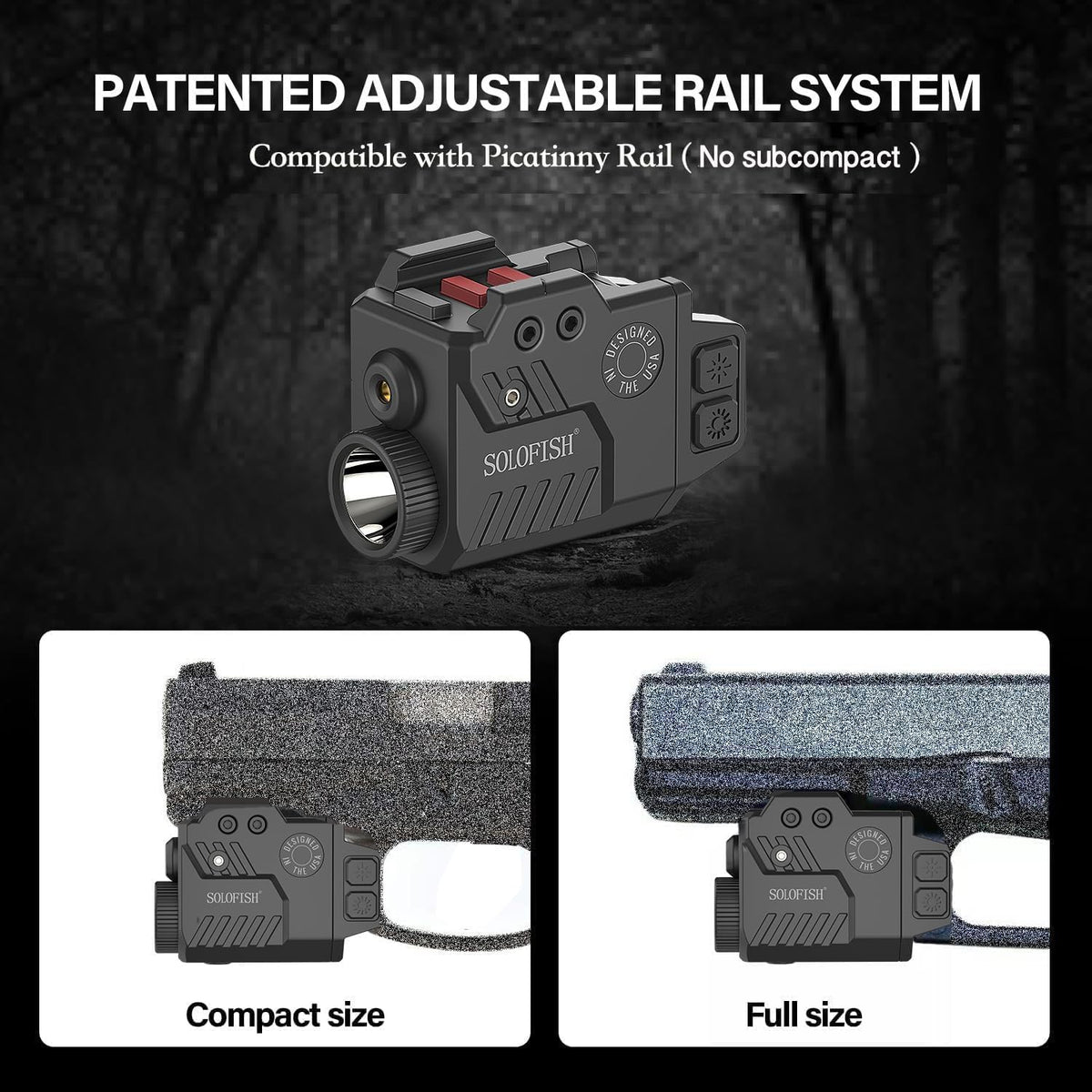 Solofish 800 Lumens Pistol Light Laser Combo | Strobe Function for Green Laser and Tactical Light with Adjustable Rail Fits Guns w/ Rail