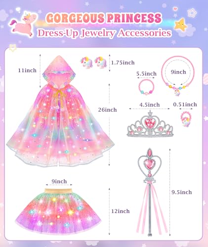 Princess Dress Up for Girls, Unicorn Light up Princess Cape Princess Dress | Costume Crown Gift for Girls 3 4 5 6 DOLNOW