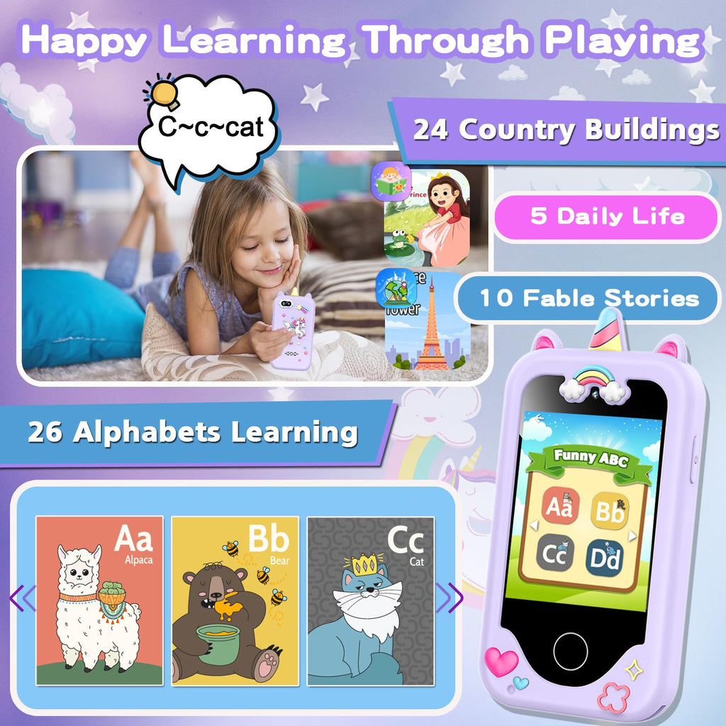 Kids Smart Phone for Girls, Christmas Birthday Gifts for Girls Age 3-10 | Kids Toys Cell Phone, 2.8" Touchscreen Toddler Learning Play Toy Phone with Dual Camera, Game, Music Player, 8GB Card, Purple