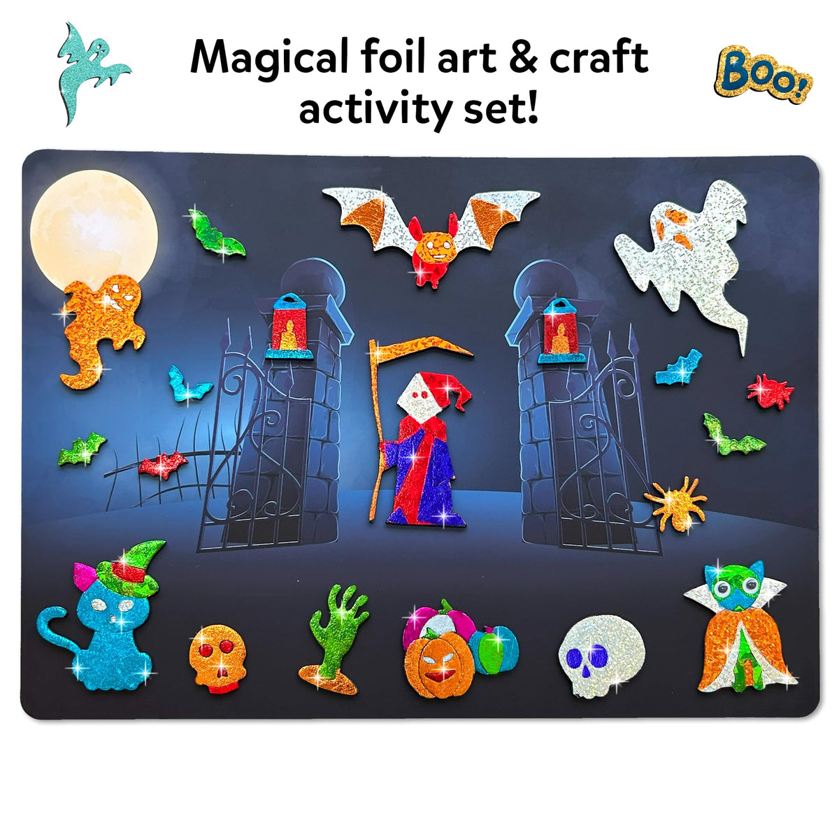 Skillmatics Foil Fun Halloween Craft, Foil Art Activity, Gift for Kids | 200+ Stickers, Travel Toys, Mess-Free, Screen-Free, Fine Motor Skills, Boys & Girls Ages 4, 5, 6, 7, 8, 9