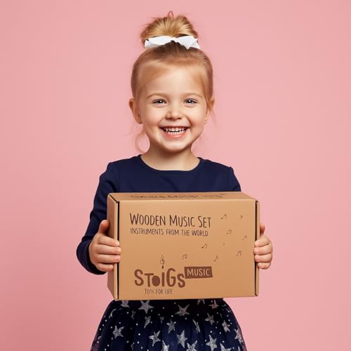 Stoie’s Wooden Musical Instruments for Kids Ages 3+, Montessori Music Toy Set for Kids with Drum, Tambourine, Maracas, Bells & Flute, Educational Preschool Toys for Boys & Girls