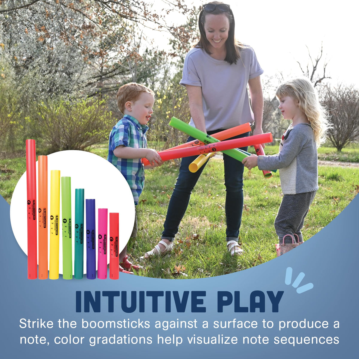 Constructive Playthings Boomwhackers Music Sensory Sound Tubes, Set of 8 | C to C Scale Musical Sound Tube, Classroom Instruments for Kids, Diatonic Set of 8