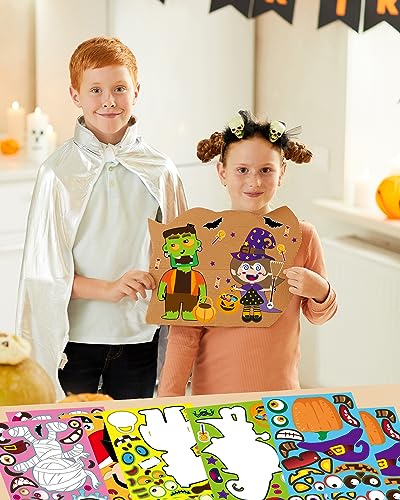 42 Sheets Halloween Party Favors Stickers for Kids, Halloween Crafts Treats | Make Your Own Face Stickers, Non Candy Halloween Goodie Bag Stuffers, Halloween Toys Gifts Activities Prizes for Kids Party