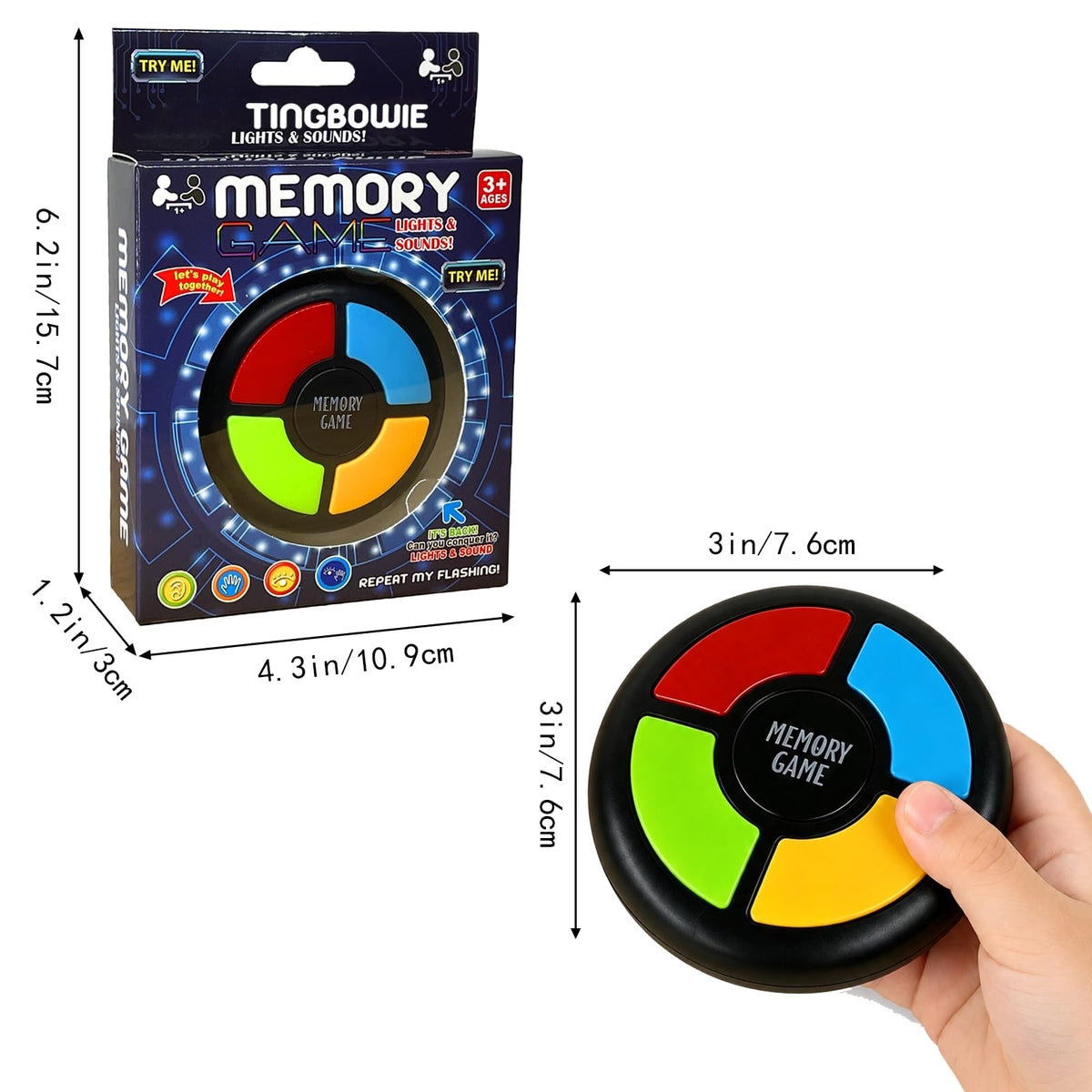 tingbowie Memory Game Handheld Electronic Toy, Color Memorizing with Lights and Sounds