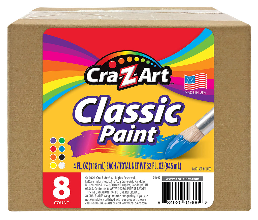 Cra-Z-Art Washable Classic Paint Bulk Pack 8ct, Assorted Colors 4oz each bottle