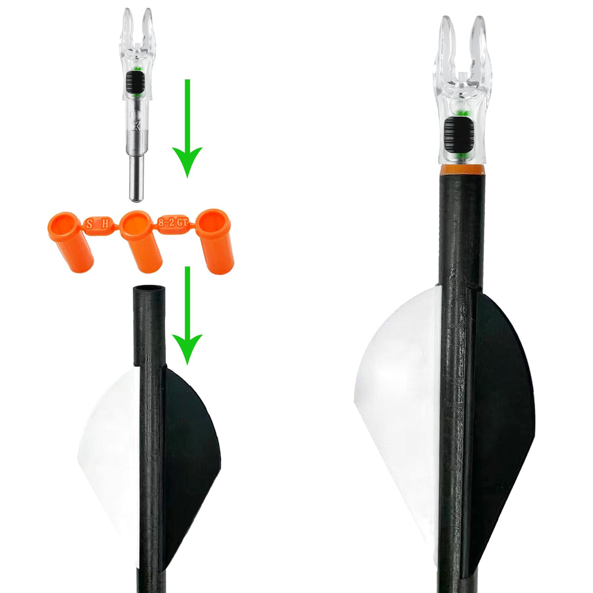 KEAUP 6PCS X Lighted Nocks for Arrows with .204 .233 .244 .246 Inside Diameter with H, S, GT Bushings High-Visibility LED Arrow Nocks, ON/Off Switch Included
