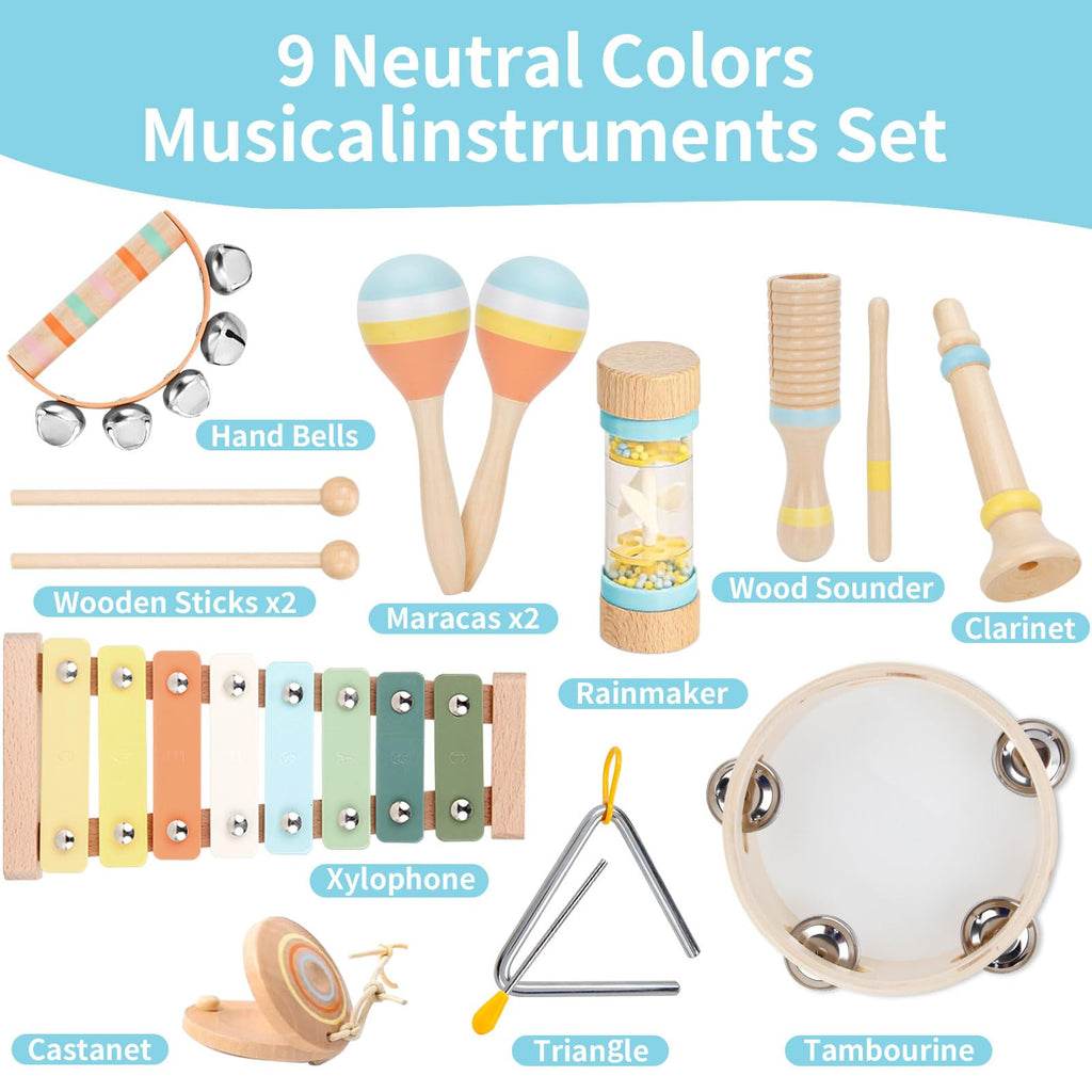 Kids Musical Instruments Set Wooden Montessori Toys for Boys and Girls | musical toy for kids 18 month+, xylophone tambourine set for kids preschool educational, Christmas birthday gift